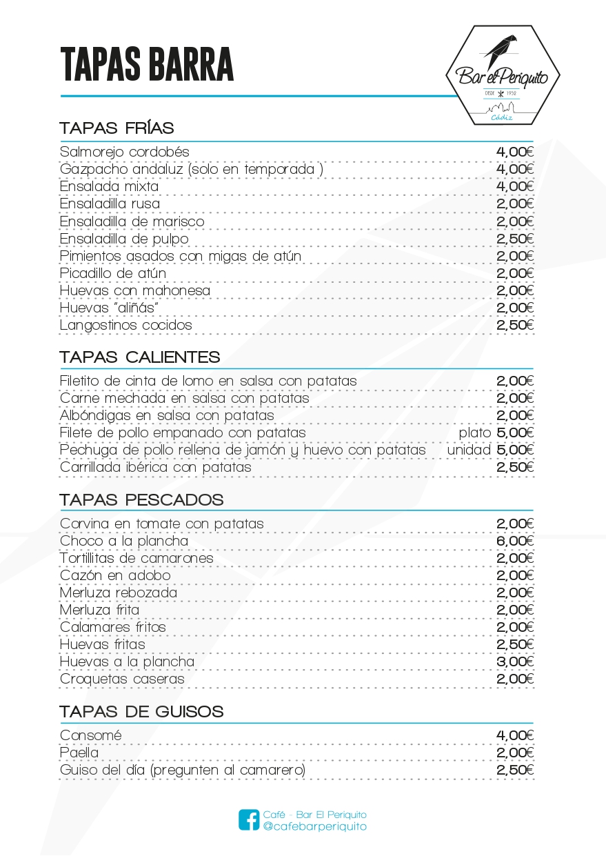 Carta de Bar El Periquito — página 2